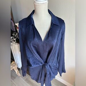 Minna Navy Wrap Blouse - Size 1X